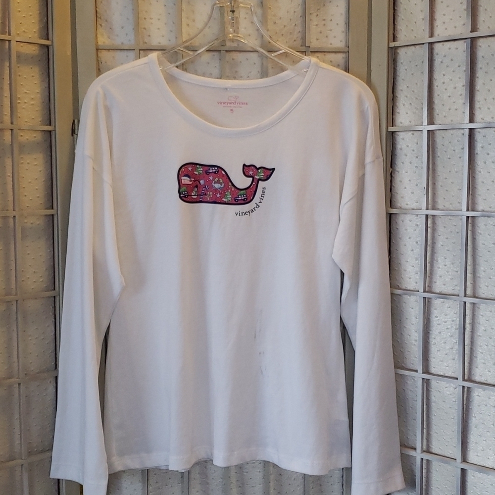 Vineyard vine white Holiday long sleeve girls top XL